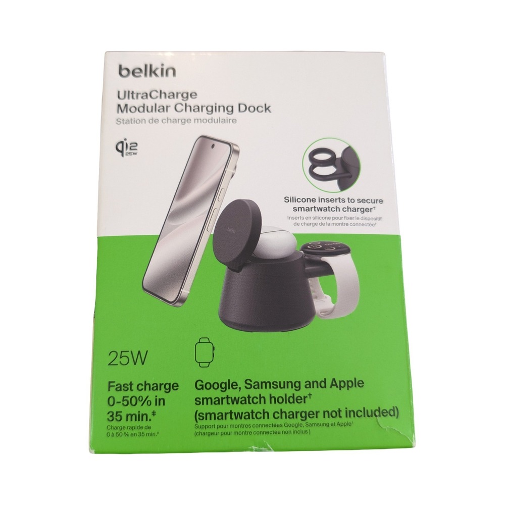Qq5O Belkin 3-in-1 UltraCharge Modular Charging Dock Qi2 25W for iPhone Samsung